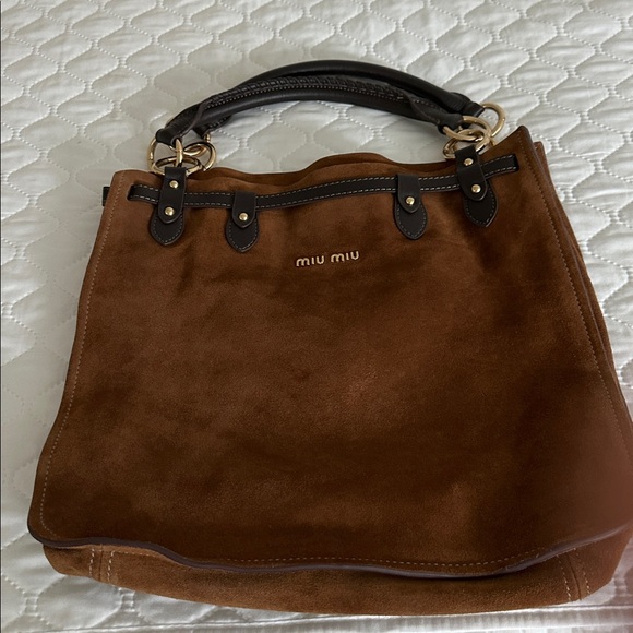 Miu Miu Brown Suede Shoulder Bag with Dark Brown Leather Accents - Picture 5 of 10